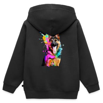Farbkleckse Schäferhund - Kinder Premium Organic Zip Hoodie - Schwarz - Hinten - AI Model Kid Male (0cm)