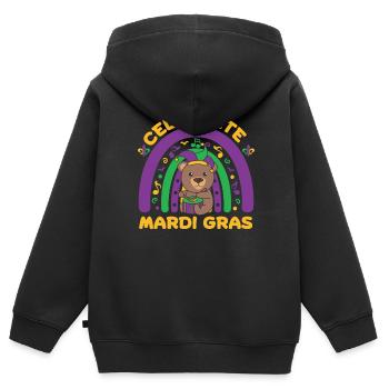 Fasching Bär mit Trommel Faschings Kostüm - Kinder Premium Organic Zip Hoodie - Schwarz - Hinten - AI Model Kid Male (0cm)