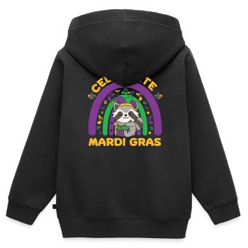 Fasching Waschbär mit Trommel Faschings Kostüm - Kinder Premium Organic Zip Hoodie - Schwarz - Hinten - AI Model Kid Male (0cm)