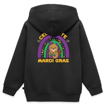 Fasching Biber mit Trommel Faschings Kostüm - Kinder Premium Organic Zip Hoodie - Schwarz - Hinten - AI Model Kid Male (0cm)
