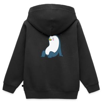 Le pingouin et le ciel nocturne Antarctique - Sweat Premium à capuche zippé enfant bio - noir - Dos - AI Model Kid Male (0cm)