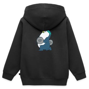 Pingouin fait du fitness avec des poids d’oiseau - Sweat Premium à capuche zippé enfant bio - noir - Dos - AI Model Kid Male (0cm)
