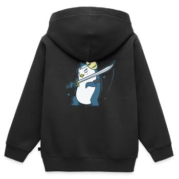 Pingouin avec masque et épée Antarctique - Sweat Premium à capuche zippé enfant bio - noir - Dos - AI Model Kid Male (0cm)