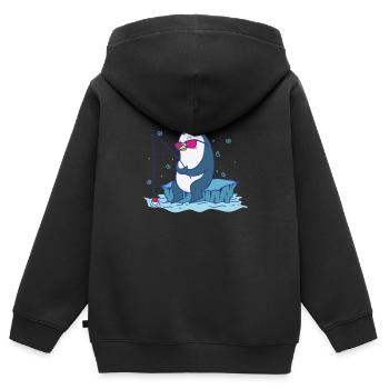 Manchot Pêche Antarctique Oiseau Animal - Sweat Premium à capuche zippé enfant bio - noir - Dos - AI Model Kid Male (0cm)