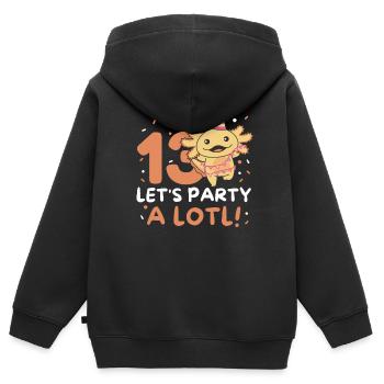 13ème anniversaire Axolotl Treize ans Mignon Axolotls - Sweat Premium à capuche zippé enfant bio - noir - Dos - AI Model Kid Male (0cm)