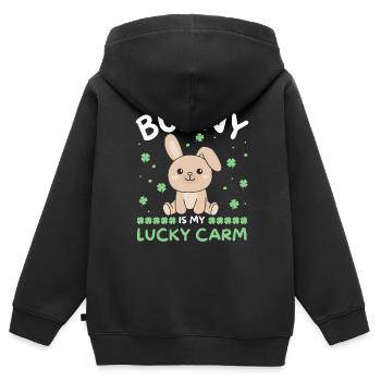 Hase is my lucky carm Kleeblatt St Patricks Day - Kinder Premium Organic Zip Hoodie - Schwarz - Hinten - AI Model Kid Male (0cm)