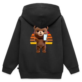Ours avec smartphone - Sweat Premium à capuche zippé enfant bio - noir - Dos - AI Model Kid Male (0cm)