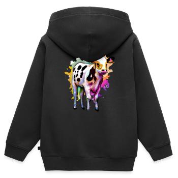 Niedliches Kalb mit Farbspritzern - Kinder Premium Organic Zip Hoodie - Schwarz - Hinten - AI Model Kid Male (0cm)