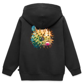 Poisson-globe gonflé - Sweat Premium à capuche zippé enfant bio - noir - Dos - AI Model Kid Male (0cm)