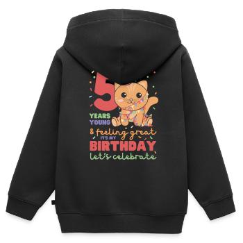 Cat for 5th birthday children five years old - Kids Premium Organic Zip-up Hoodie - black - Back - AI Model Kid Male (0cm)