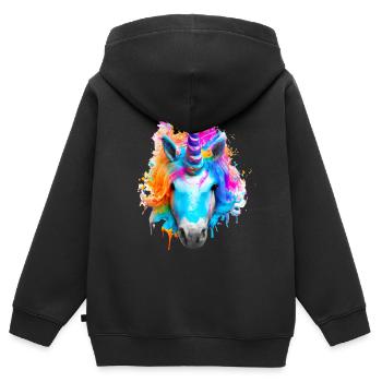 Farbenfrohes Einhorn - Kinder Premium Organic Zip Hoodie - Schwarz - Hinten - AI Model Kid Male (0cm)
