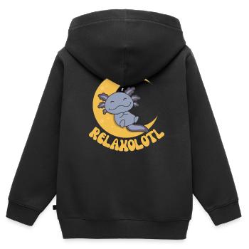 Relaxolotl Axolotl amoureux doux animaux relax - Sweat Premium à capuche zippé enfant bio - noir - Dos - AI Model Kid Male (0cm)
