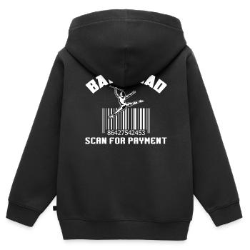 Baton Dad - Scanner pour le paiement - Baton Twirler - Sweat Premium à capuche zippé enfant bio - noir - Dos - AI Model Kid Male (0cm)