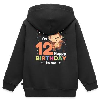 Singe pour les enfants de douze ans - Sweat Premium à capuche zippé enfant bio - noir - Dos - AI Model Kid Male (0cm)