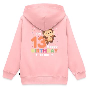 Singe pour les enfants de treize ans - Sweat Premium à capuche zippé enfant bio - rose - Dos - AI Model Kid Female (0cm)