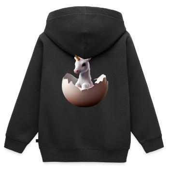 Bébé licorne à couver - Sweat Premium à capuche zippé enfant bio - noir - Dos - AI Model Kid Male (0cm)