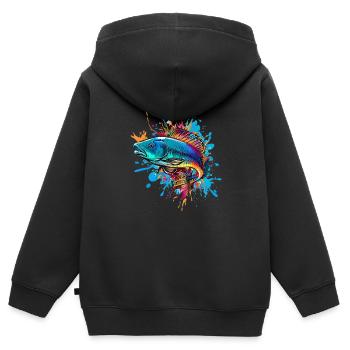 Farbenfroher Fisch - Kinder Premium Organic Zip Hoodie - Schwarz - Hinten - AI Model Kid Male (0cm)