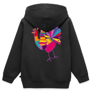 Paon - Dessin d'enfant - Sweat Premium à capuche zippé enfant bio - noir - Dos - AI Model Kid Male (0cm)