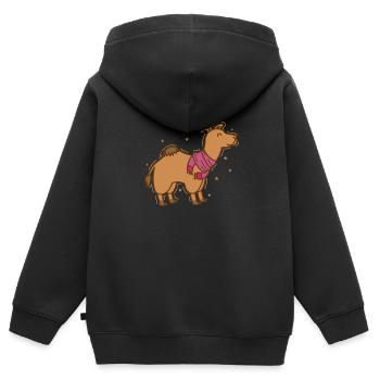 Dromadaire de chameau avec foulard dromadaire - Sweat Premium à capuche zippé enfant bio - noir - Dos - AI Model Kid Male (0cm)