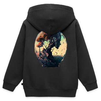 Natur Spirituell Baum Abstrakt Geistreich Design - Kinder Premium Organic Zip Hoodie - Schwarz - Hinten - AI Model Kid Male (0cm)