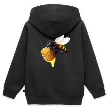 Abeille en nid d’abeille - Sweat Premium à capuche zippé enfant bio - noir - Dos - AI Model Kid Male (0cm)
