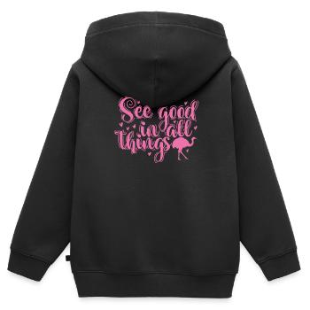 See good in all Things Laufvogel Strauß - Kinder Premium Organic Zip Hoodie - Schwarz - Hinten - AI Model Kid Male (0cm)