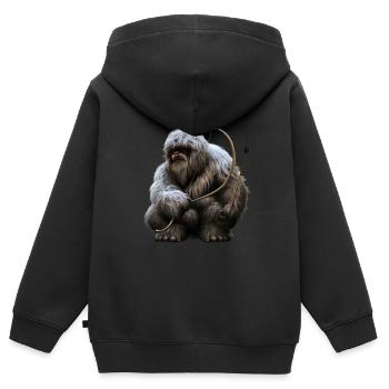 Yéti avec arc et flèches - Sweat Premium à capuche zippé enfant bio - noir - Dos - AI Model Kid Male (0cm)