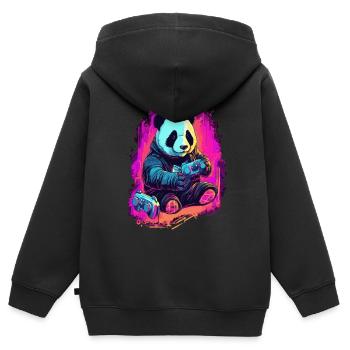 cute fat japanese Panda gamer Play Consol - Kinder Premium Organic Zip Hoodie - Schwarz - Hinten - AI Model Kid Male (0cm)