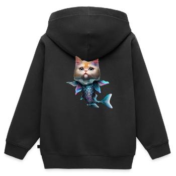 Fusion de chats de poisson - Sweat Premium à capuche zippé enfant bio - noir - Dos - AI Model Kid Male (0cm)