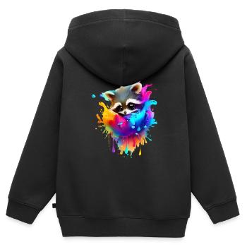 Bunter Waschbär mit Farbklecksen - Kinder Premium Organic Zip Hoodie - Schwarz - Hinten - AI Model Kid Male (0cm)