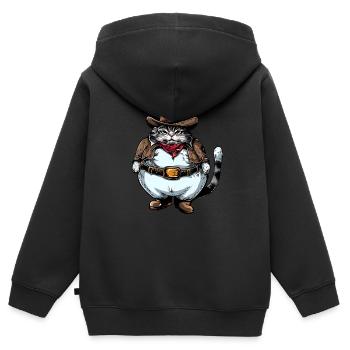 Gros chat cowboy - Sweat Premium à capuche zippé enfant bio - noir - Dos - AI Model Kid Male (0cm)