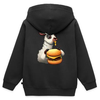 Lama mangeur de cheeseburger - Sweat Premium à capuche zippé enfant bio - noir - Dos - AI Model Kid Male (0cm)