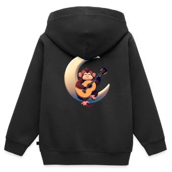 Musikalischer Affe im Halbmond - Kinder Premium Organic Zip Hoodie - Schwarz - Hinten - AI Model Kid Male (0cm)