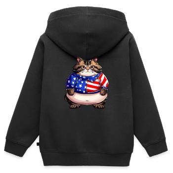 Amerikanische Flaggen-Katze - Kinder Premium Organic Zip Hoodie - Schwarz - Hinten - AI Model Kid Male (0cm)