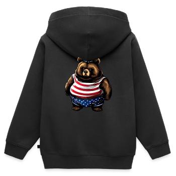 Fetter Amerikanischer Bär - Kinder Premium Organic Zip Hoodie - Schwarz - Hinten - AI Model Kid Male (0cm)