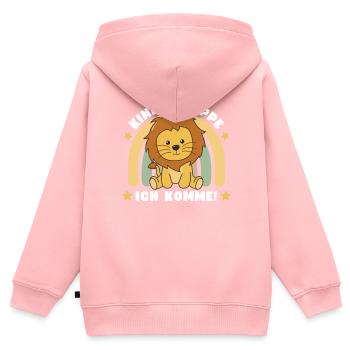 Crèche j’arrive! Lion - Sweat Premium à capuche zippé enfant bio - rose - Dos - AI Model Kid Female (0cm)
