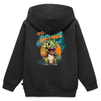 Basketball Dino T-Rex Player Sports Comic Cartoon - Sweat Premium à capuche zippé enfant bio - noir - Dos - AI Model Kid Male (0cm)