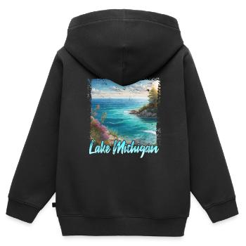Lake Michigan - Kinder Premium Organic Zip Hoodie - Schwarz - Hinten - AI Model Kid Male (0cm)