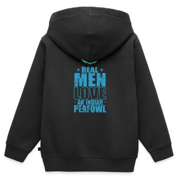 Les vrais hommes aiment les paons indiens Plumage des oiseaux - Sweat Premium à capuche zippé enfant bio - noir - Dos - AI Model Kid Male (0cm)