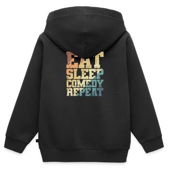 Manger, dormir, comédie, répéter, humour, blague - Sweat Premium à capuche zippé enfant bio - noir - Dos - AI Model Kid Male (0cm)