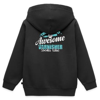 This is what an Awesome Warnisher looks like - Kinder Premium Organic Zip Hoodie - Schwarz - Hinten - AI Model Kid Male (0cm)