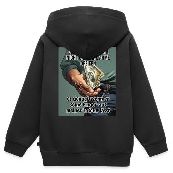 Der Staat muss mir nicht unter die Arme greifen - Kinder Premium Organic Zip Hoodie - Schwarz - Hinten - AI Model Kid Male (0cm)