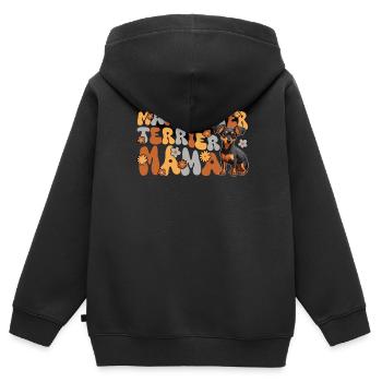 Terrier Groovy Manchester Terrier maman - Sweat Premium à capuche zippé enfant bio - noir - Dos - AI Model Kid Male (0cm)