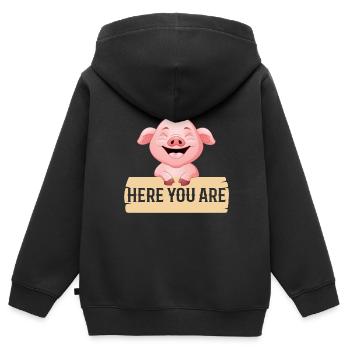Hier Bist Du Freund Schweinchen Kein Fleischesser - Kinder Premium Organic Zip Hoodie - Schwarz - Hinten - AI Model Kid Male (0cm)