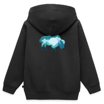 Bison, buffle, animal sauvage - Sweat Premium à capuche zippé enfant bio - noir - Dos - AI Model Kid Male (0cm)