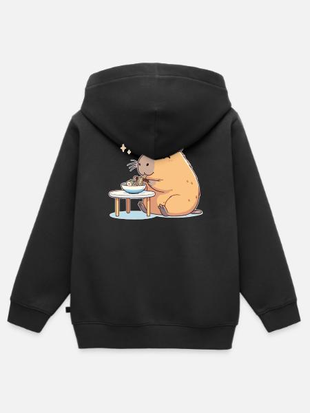 süße Capybara isst Ramen Nudeln Capybaras Ramen - Premium børne zip-hættetrøje økologisk - sort