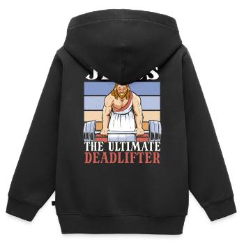 Jesus The Ultimate Deadlifter - Gym Deadlifting - Kids Premium Organic Zip-up Hoodie - black - Back - AI Model Kid Male (0cm)