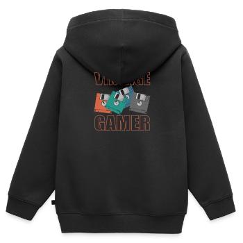Vintage Gamer Diskette Retrospeichermodul - Kinder Premium Organic Zip Hoodie - Schwarz - Hinten - AI Model Kid Male (0cm)
