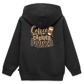Coffee gives me Cashier Power Verkäufer - Kinder Premium Organic Zip Hoodie - Schwarz - Hinten - AI Model Kid Male (0cm)
