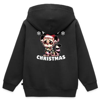 Noël guirlande lumineuse petit chat balai tacheté - Sweat Premium à capuche zippé enfant bio - noir - Dos - AI Model Kid Male (0cm)